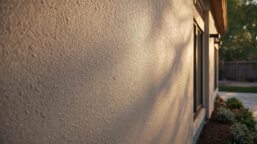 Close-up of a textured stucco wall with soft lighting.